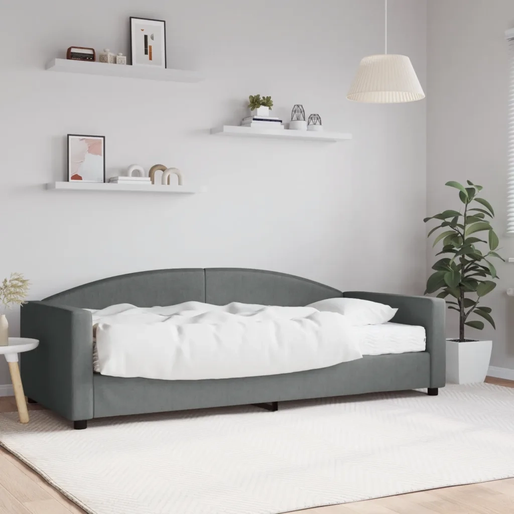 Divano Letto con Materasso Grigio Scuro 90x200 cm in Tessuto