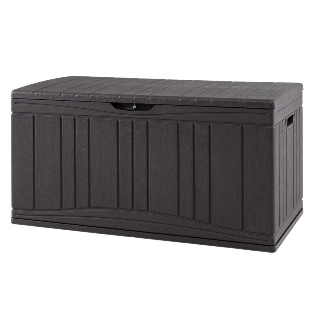 Cassa per patio 300 l contenitore in hdpe impermeabile, Cassa per patio contenitore per attrezzi da giardinaggio Marrone-Casette da giardino