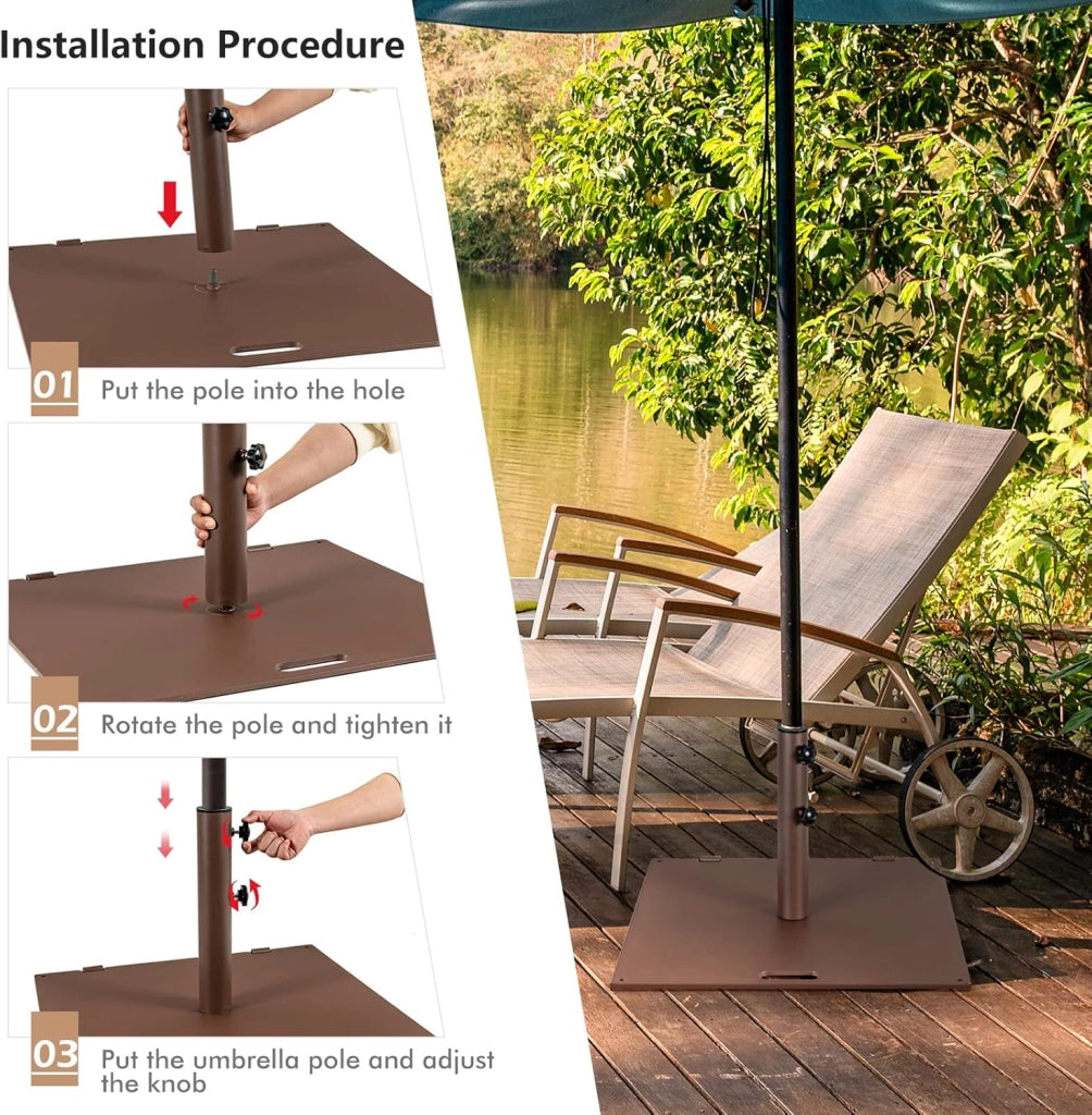 Piedino per ombrellone per bastone da ombrellone da 41/49 mm, supporto per ombrellone, materiale in ferro stabile e durevole, marrone (quadrato, 60 x 60 x 36 cm)