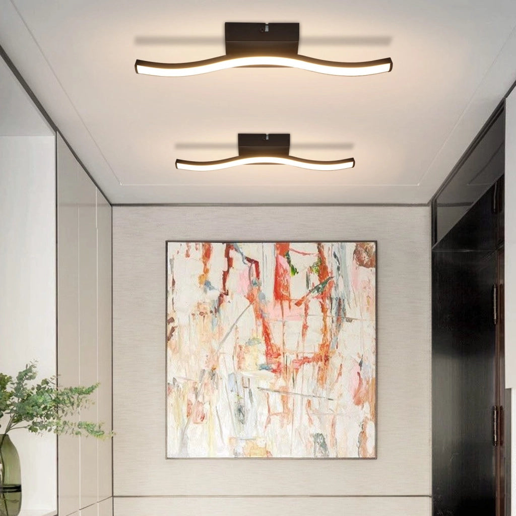 ZMH Lampada da soffitto plafoniera LED moderna design ondulato nero 3000K per soggiorno corridoio cucina