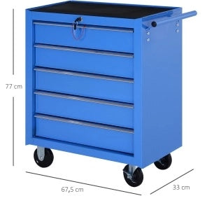 Carrello porta utensili con 5 cassetti, struttura in acciaio, blu