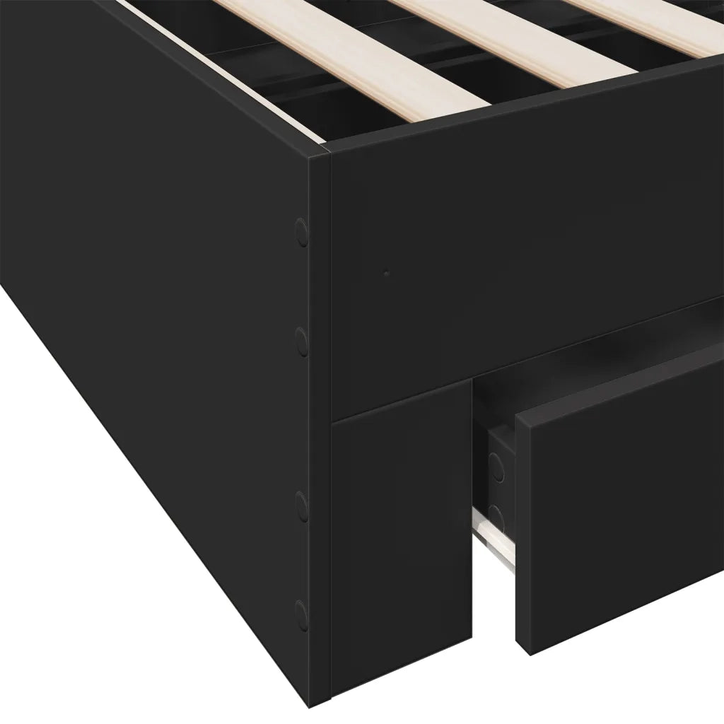 Letto matrimoniale | Letto per adulti | Giroletto con Cassetti Nero 140x190 cm in Legno Multistrato