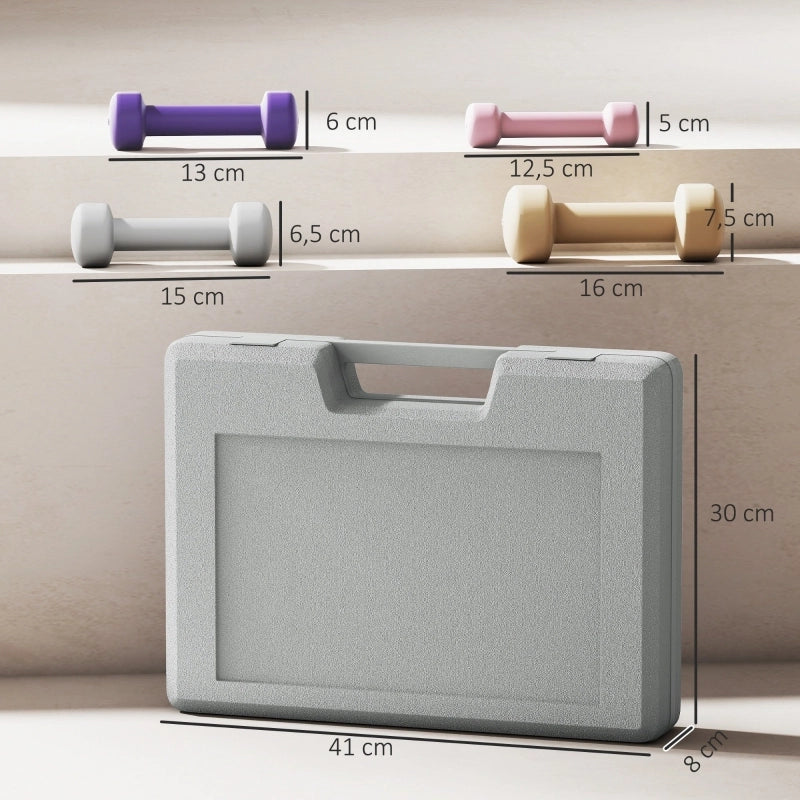 Set di manubri con valigetta, 4 coppie da 0,5 kg a 2 kg, in ferro rivestito, colore rosa/grigio