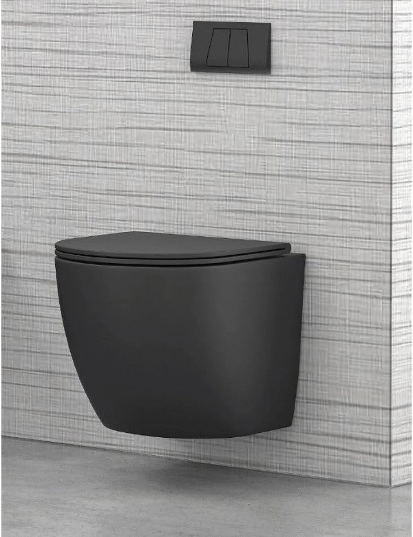 WC sospeso nero senza brida MILOS 49x37x36 cm con sedile a chiusura ammortizzata