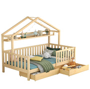 Letto a casetta per bambini 90x200 cm con cassetti; legno; colore naturale (Senza materasso)