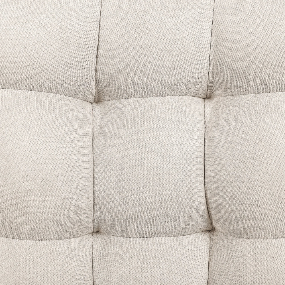 Poltrona Beige Chiaro senza Braccioli con Dettagli Trapuntati, Gambe in Metallo Nero Stile Soggiorno Camera da Letto Moderno