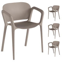 Set 4 Sedie da Giardino Impilabili in Plastica Moderne con Braccioli 60x56x75 cm, Grigio