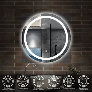 60 x 60 cm,AICA Specchio da Bagno LED con Luce, memoria, antiappannamento,CRI>90,autospegnimento,interruttore touch