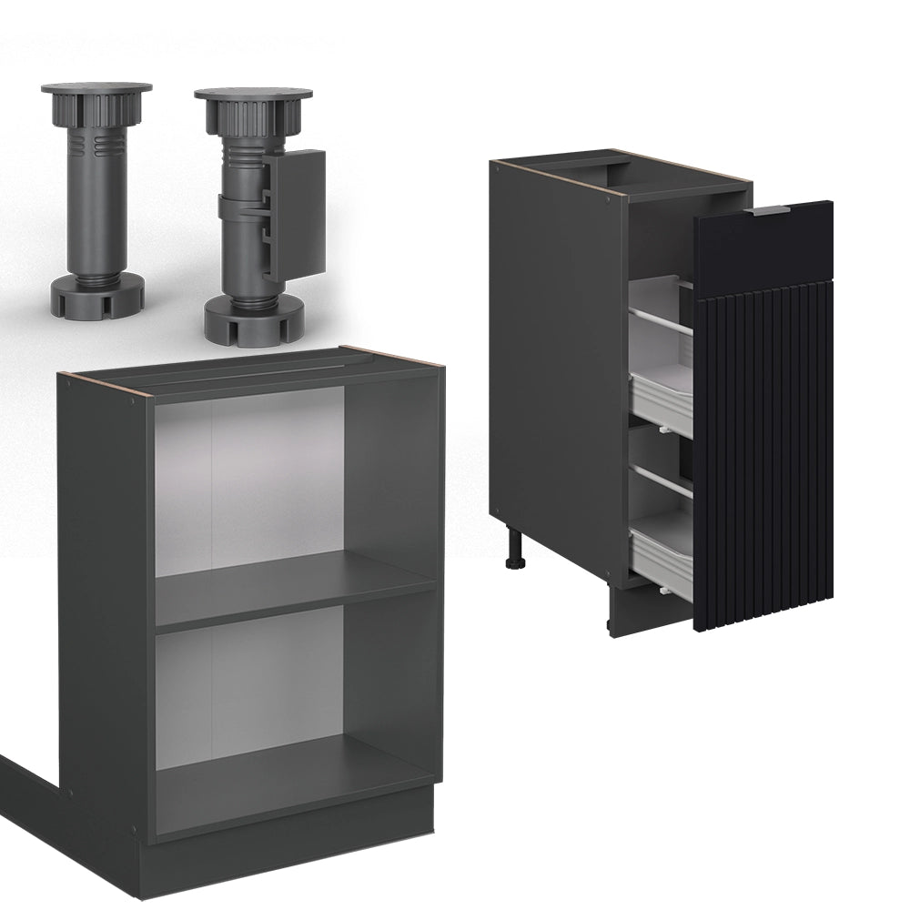 Isola cucina Fame-Line Nero rigato/Antracite 90 cm con cassetto, senza piano di lavoro Vicco