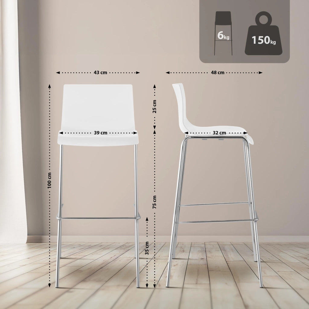 Set di 2 sgabelli da bar Hoover in plastica con struttura a 4 piedi cromata 6