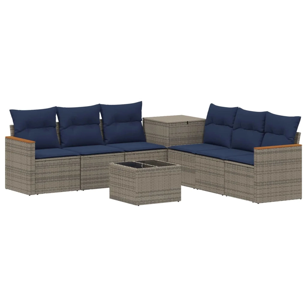 Set di divani 8 pz Grigio e Blu Navy Rattan sintetico e Acciaio 3448543