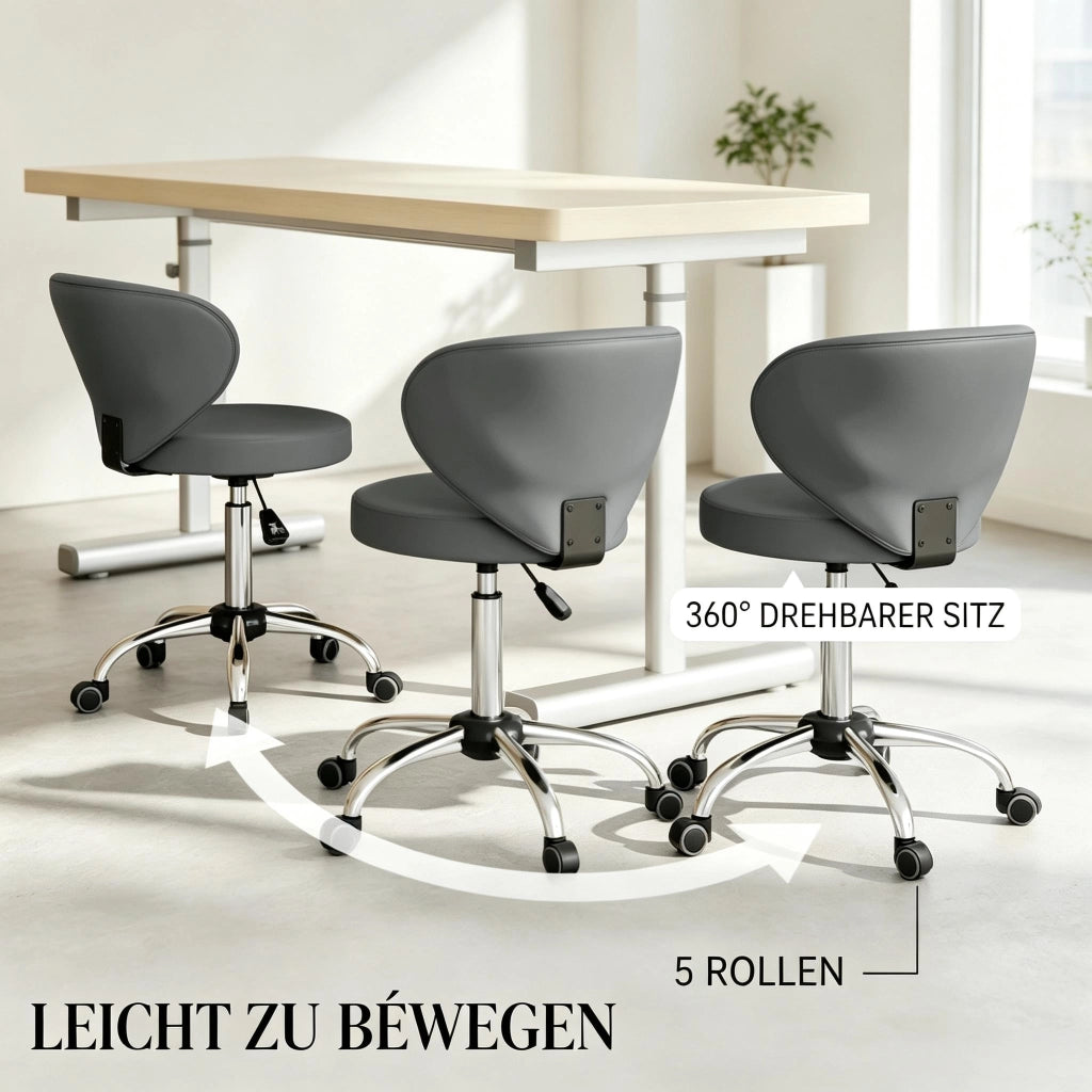 SGABELLO Girevole con Schienale e Ruote Altezza Regolabile 51-66 cm PU Grigio