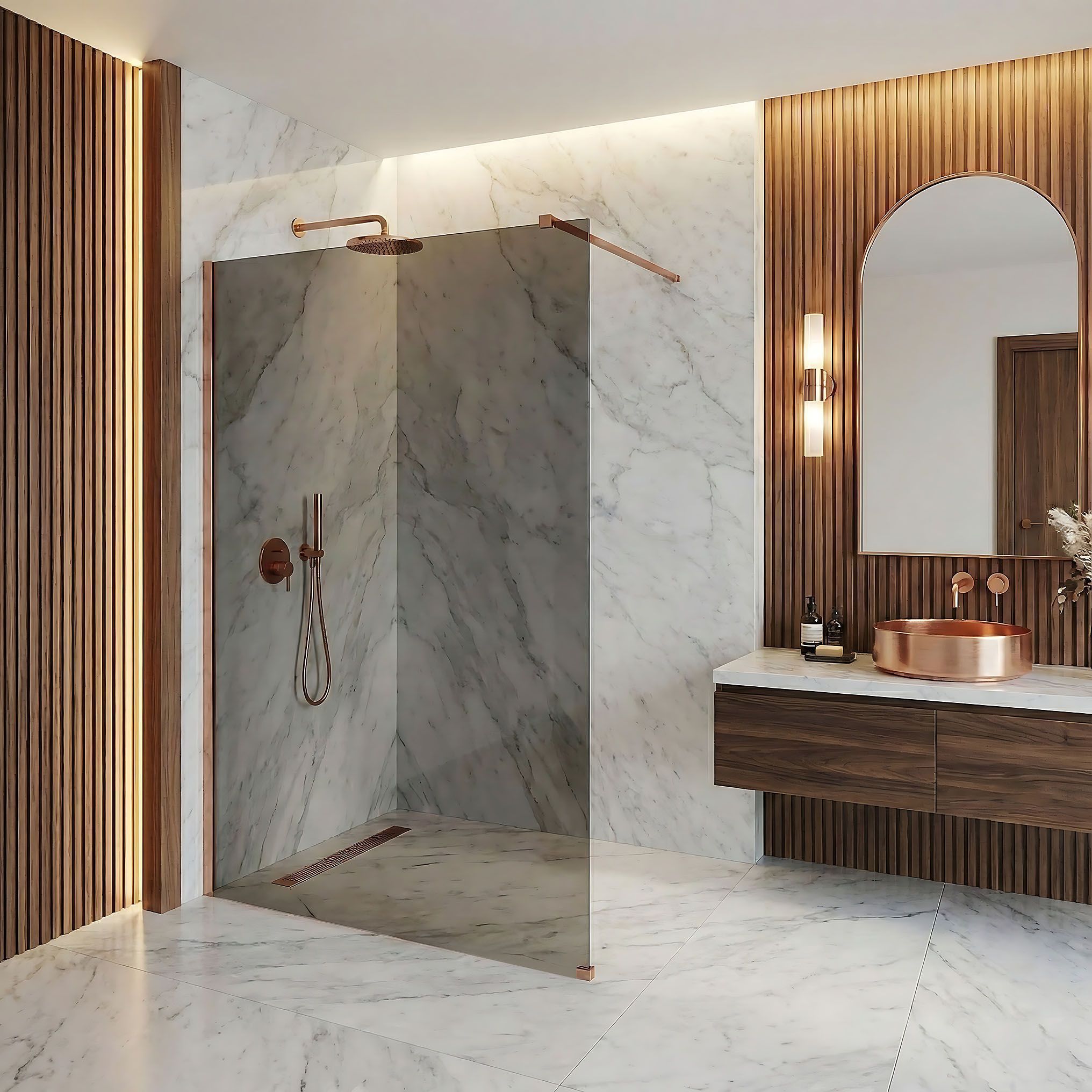 Parete Doccia Rea Flexi Grey / Brush Copper 130
