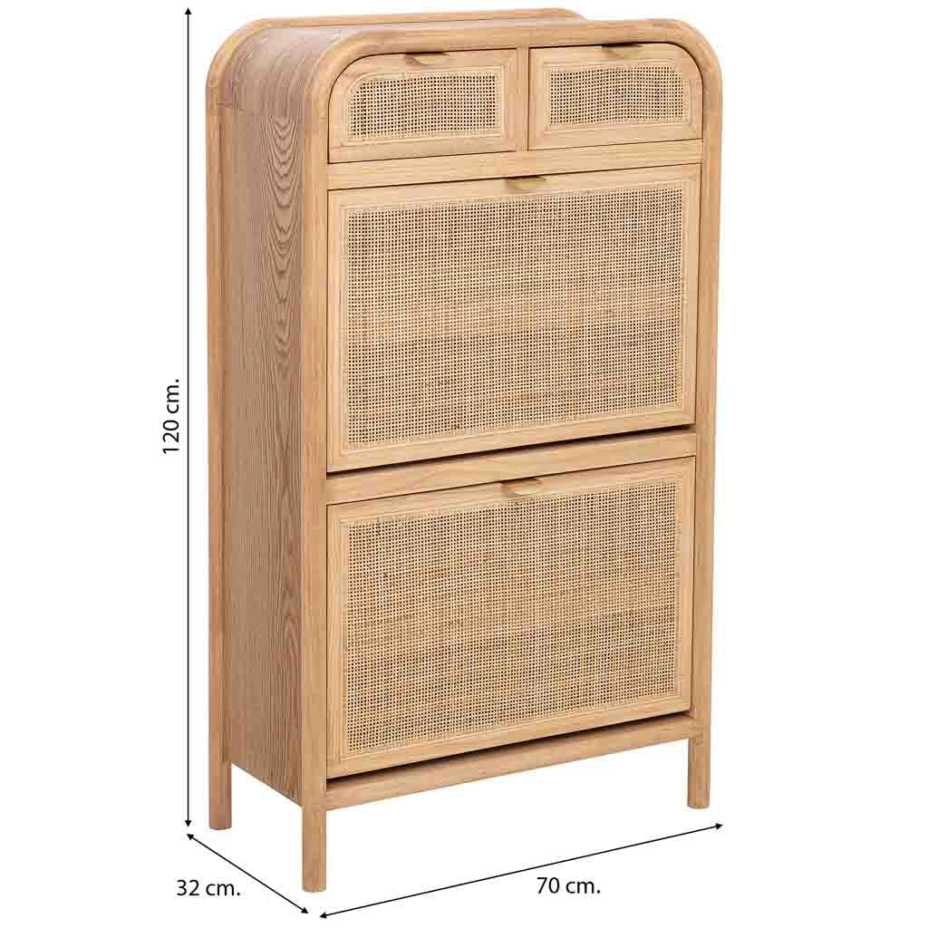 Scarpiera in legno e rattan marrone 70x32x120h cm