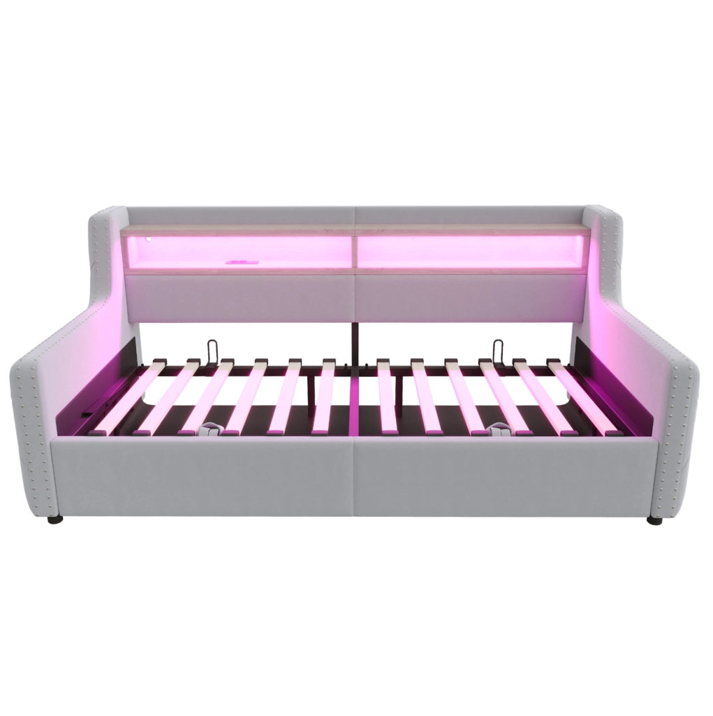 Divano letto 90 x 200 cm con contenitore, LED e prese integrate