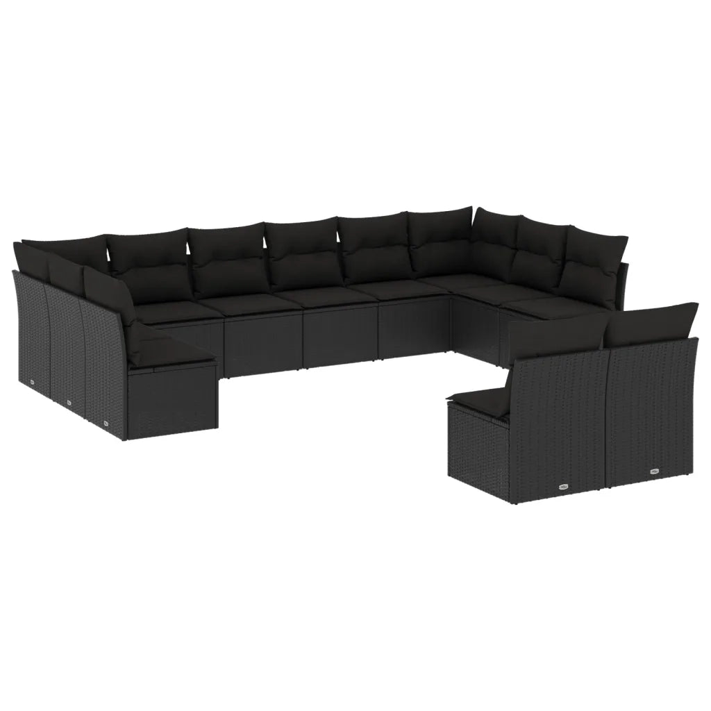 Set Divani da Giardino 12 pz con Cuscini Nero in Polyrattan 3218365
