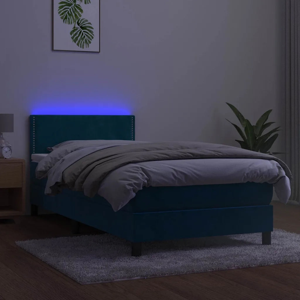 Letto a Molle con Materasso e LED Blu Scuro 100x200 cm 3134331