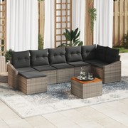 Set di divano da giardino in 8 pezzi con cuscini grigio polyrattan acacia