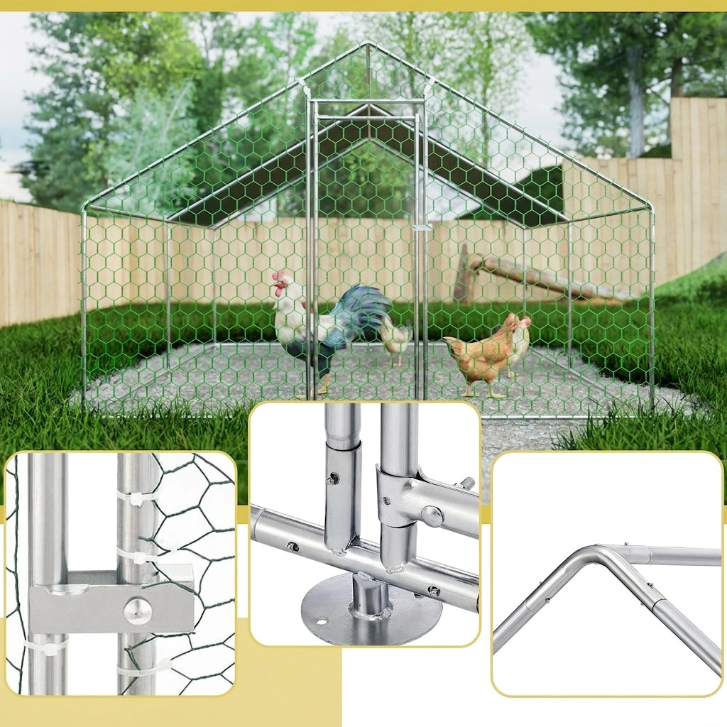 Pollaio in Metallo 3×4×2 m; Grande Recinto per Galline da Esterno con Telo Impermeabile UV; Porta con Serratura e Rete Protettiva