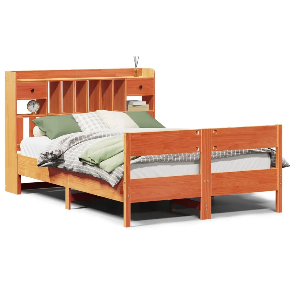 Letto Libreria senza Materasso Marrone Cera 135x190 cm in Pino 3323043