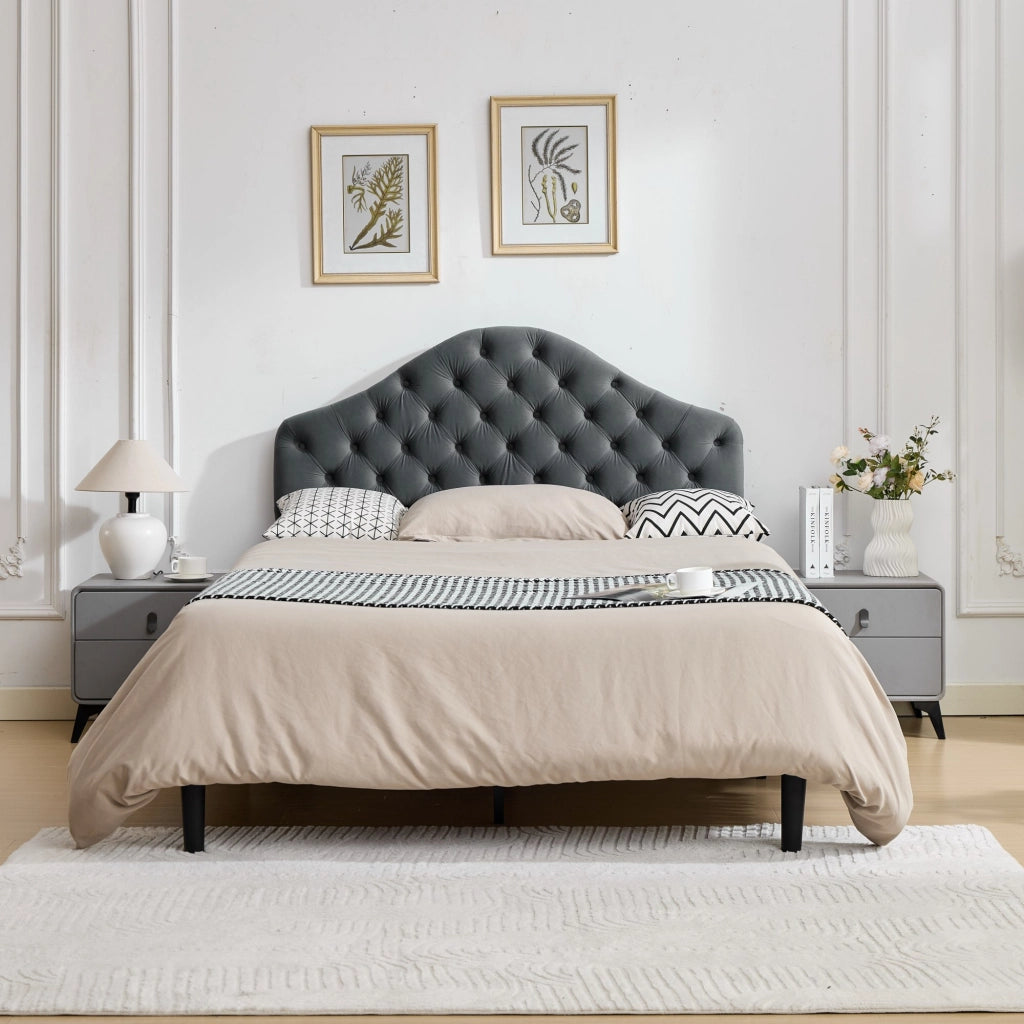 Letto Imbottito con Testiera Regolabile ¨C MINIMAL ¨C Velluto Grigio 140x200