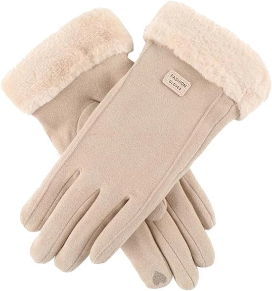 Guanti Donna - Manopole Touchscreen - Funzionali - Compatibili con Guanti da Neve - Piumino - Impermeabili - Lana - Fleece per calore extra - Ideali per attività all'aperto - Dimensione Unica - Colore Cachi