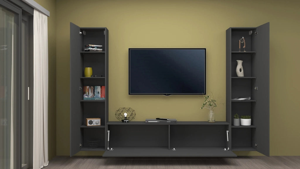 Parete attrezzata sospesa 2 armadi mobile TV moderna grigia Vibe RT