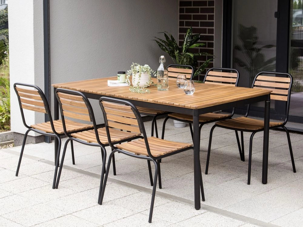 Set da pranzo da giardino rustico a 6 posti Tavolo da esterno e Sedie con braccioli stile rustico