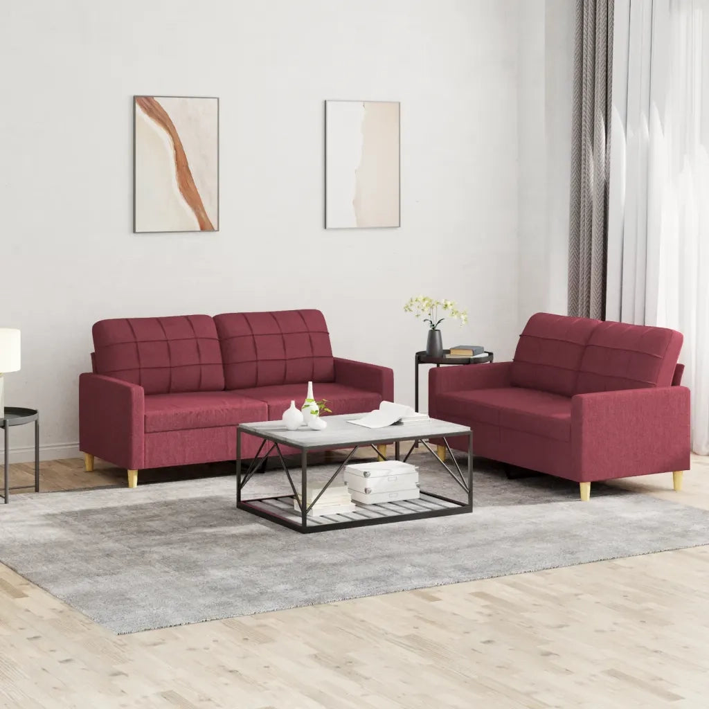 Set di Divani 2 pz con Cuscini Rosso Vino in Tessutocod mxl 83101