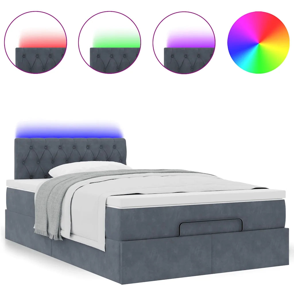 vidaXL Pouf Letto con Materasso e LED Grigio Scuro 120x190cm Velluto