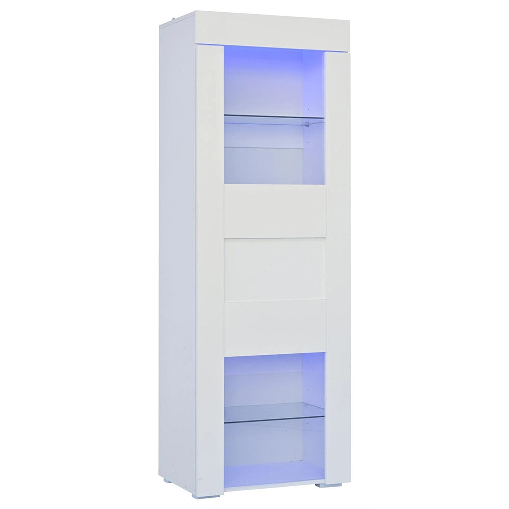 Vetrina 60x40x170 cm con LED - Xylo - 2 ripiani in vetro, ante in acrilico, armadio per soggiorno, bianco