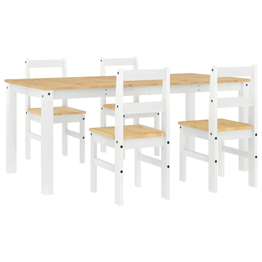 Set da Pranzo 5 pz PANAMA Bianco in Legno Massello di Pino 3345190