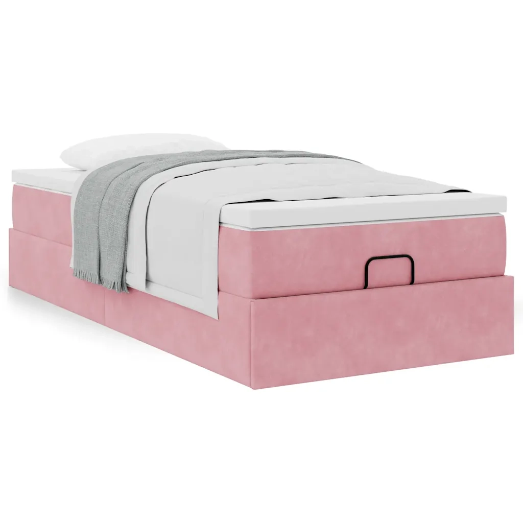 Struttura Letto Pouf con Materasso Rosa 90x190 cm in Velluto 3311158