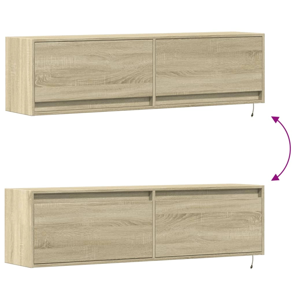 Mobile TV multimediale scaffale TV credenza mobile TV sala da pranzo soggiorno camera da letto a parete con luci LED rovere Sonoma 140 x 31 x 38 cm marrone 02_0028009