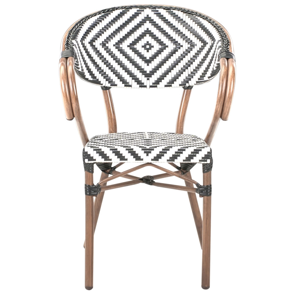 Set da pranzo da giardino a 4 posti in rattan marrone scuro e alluminio Bianco e nero struttura in alluminio
