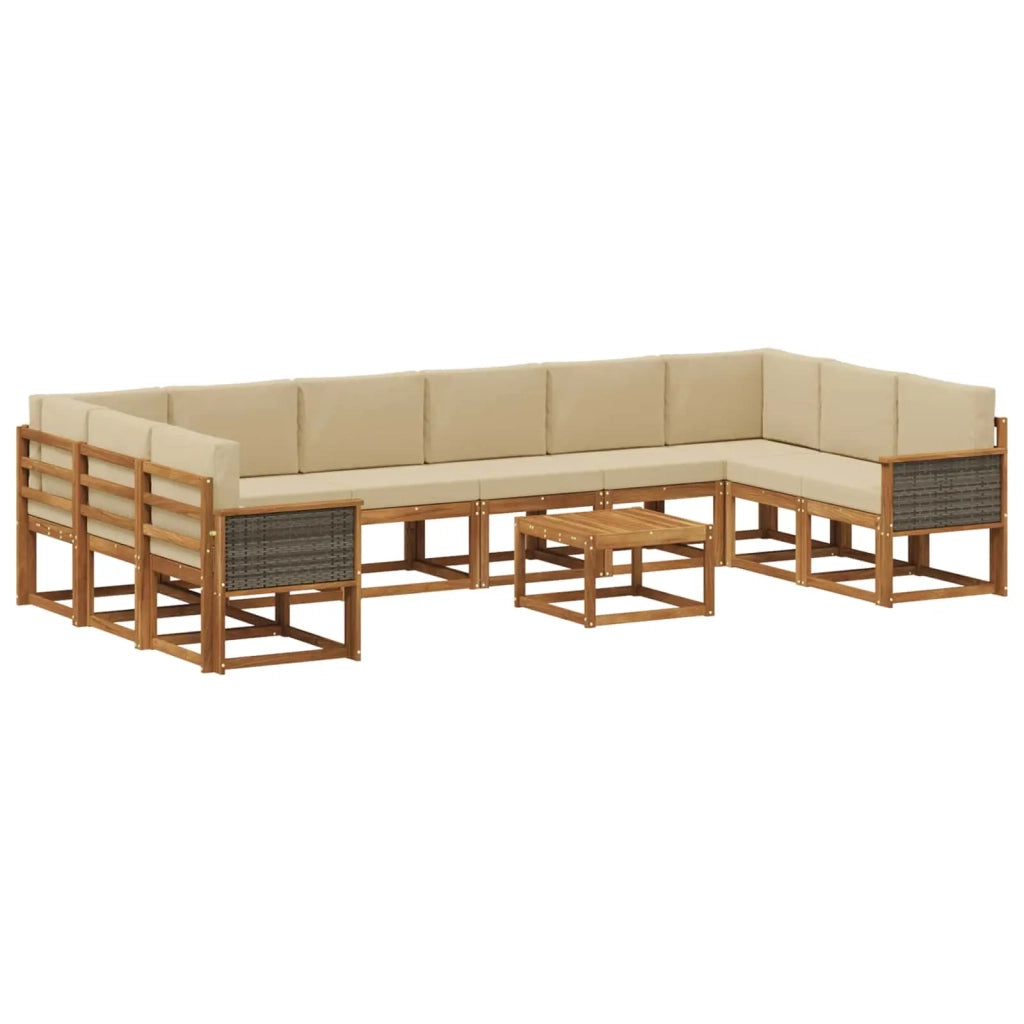 Set di divani da esterno con cuscino 11 pcs Naturale e Beige