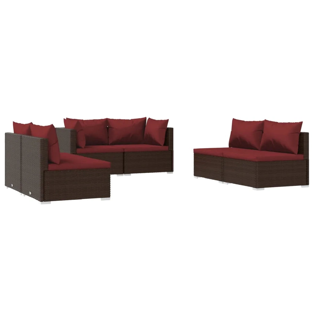 Set Divani da Giardino 6 pz con Cuscini in Polyrattan Marrone cod mxl 35171
