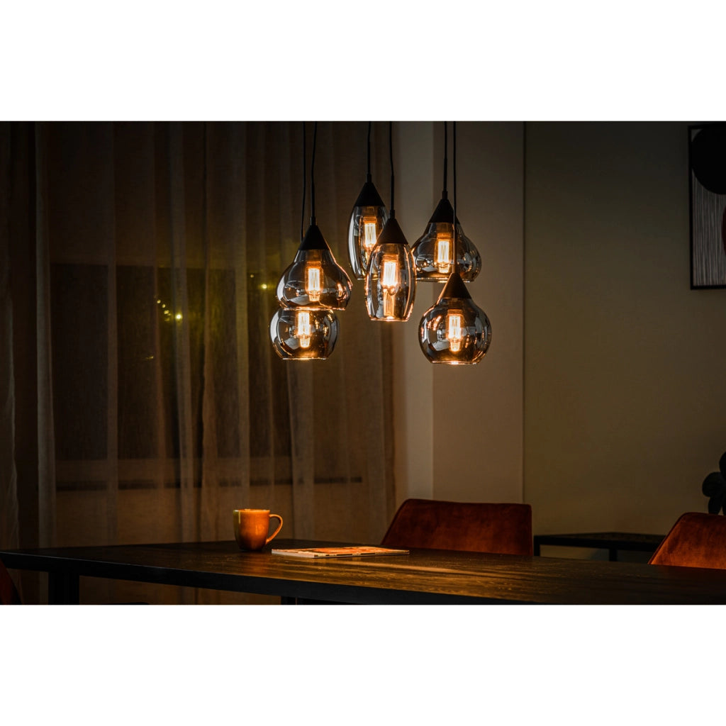 Lampadario a sospensione 6 luci H340 vetro fume'