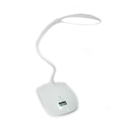 Trade Shop - Lampada Da Tavolo Scrivania 8 Led Luce Ricaricabile Touch Con Orologio Snodabile -