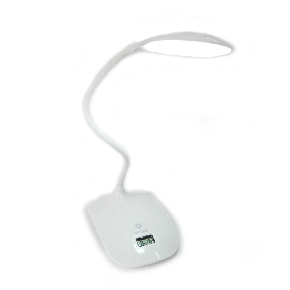 Trade Shop - Lampada Da Tavolo Scrivania 8 Led Luce Ricaricabile Touch Con Orologio Snodabile -