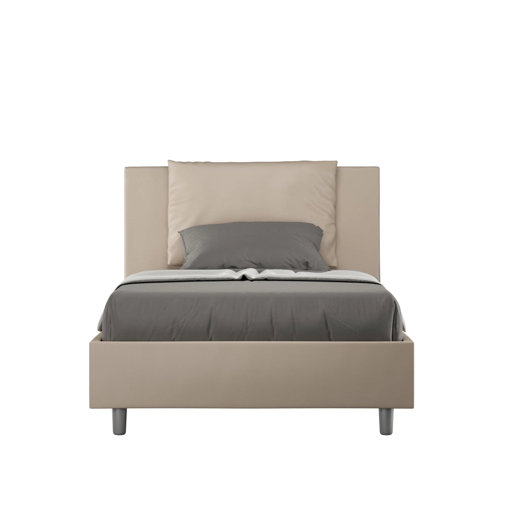 Letto una piazza e mezza senza rete imbottito 120x190 similpelle cappuccino Antea