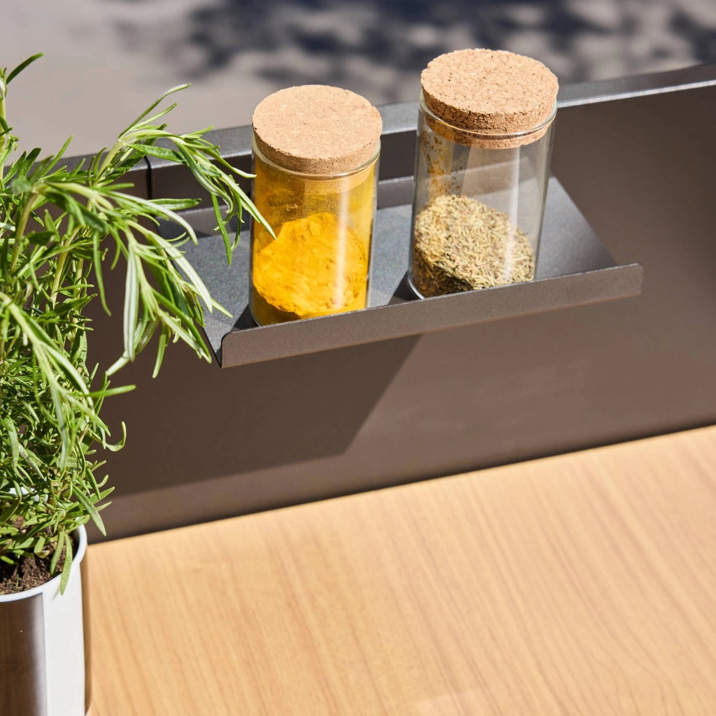Cucina esterna in acciaio e decorazione in legno 1 ripiano, 60cm, nero