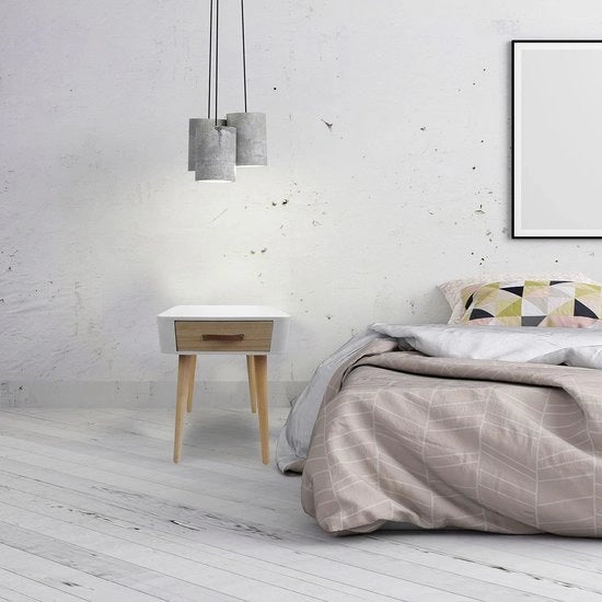 Comodino da Notte 1 Cassettino Bianco in Legno Rustico - Arredamento da Camera da Letto