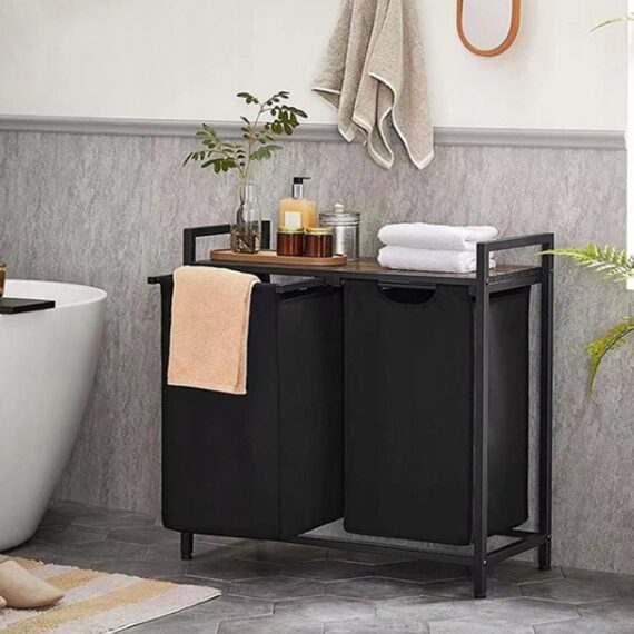 Cesto per la biancheria con misure 73x33x72 cm, colore nero, pratico e funzionale.