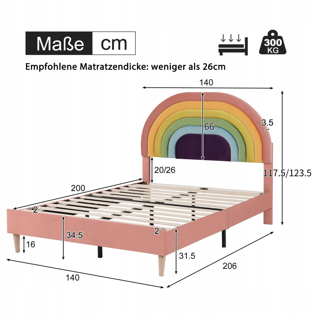 Letto singolo 140x200 - Xylo - Rosa, testiera regolabile, velluto
