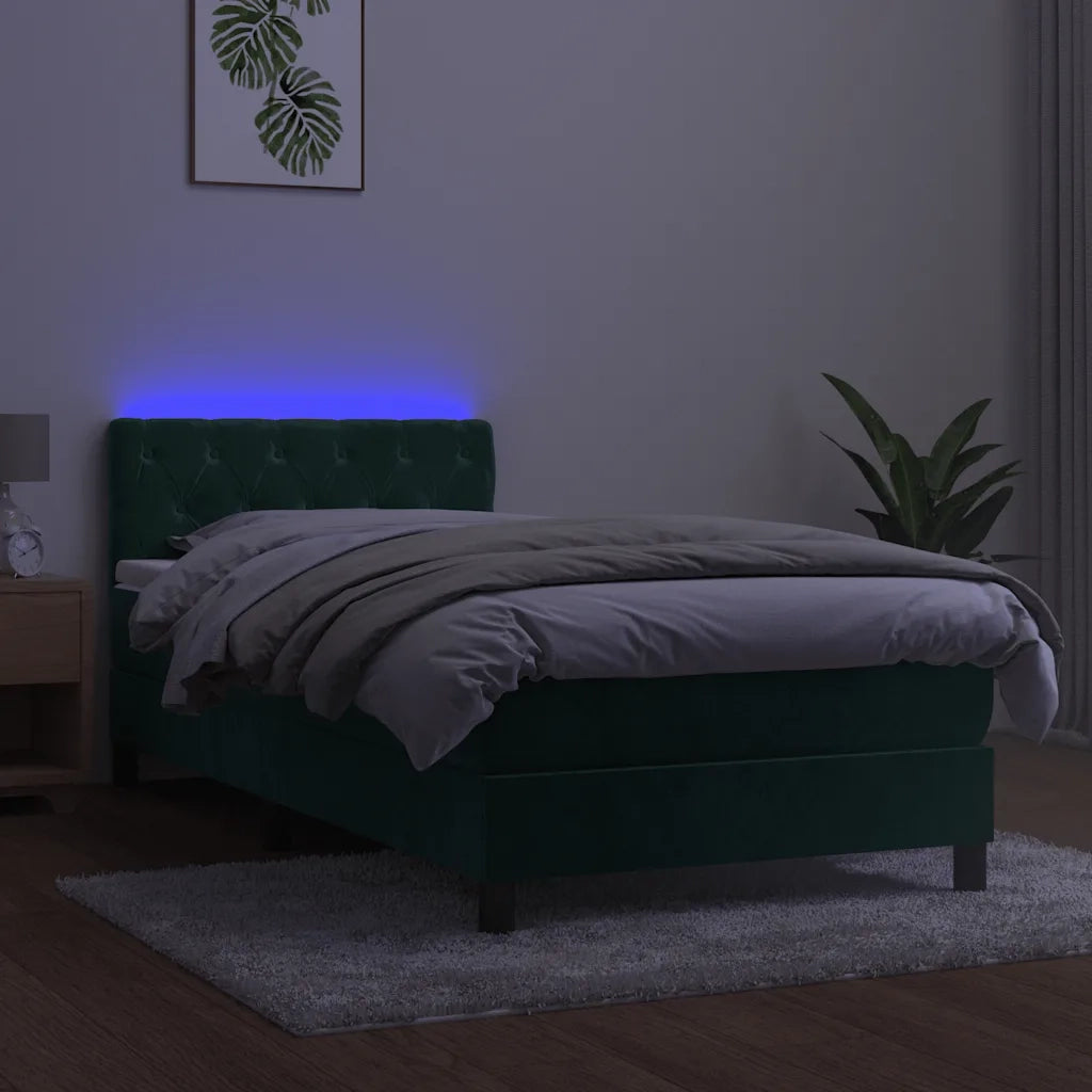 Letto a Molle con Materasso e LED Verde Scuro 80x200cm Velluto 3134552