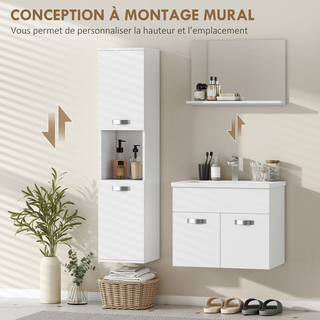 Set Bagno 4 Pezzi ¨C zephmum ¨C Bianco, Multistrato, Parete, Sottolavabo, Specchio