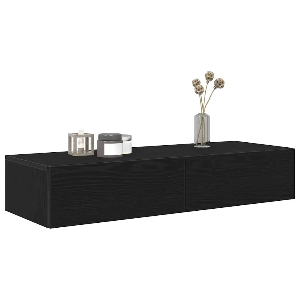 Scaffale a Parete con Cassetti Nero 100x36x19 cm in Truciolato 859987