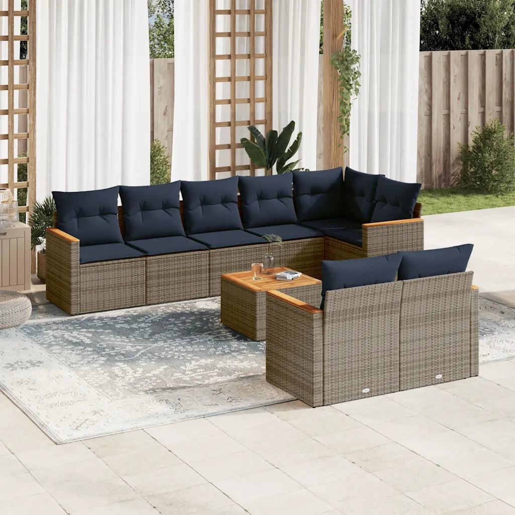 Set Divani da Giardino 9 pz con Cuscini Grigio in Polyrattan 3226159