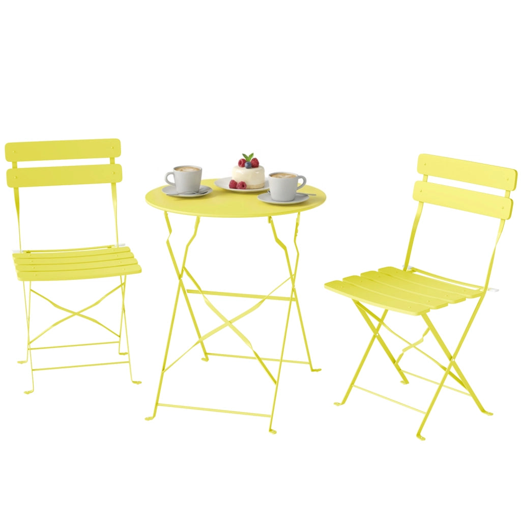 Set Giardino Tavolo e Sedie Pieghevoli ¨C zephmum ¨C Giallo, Legno, 3 Pezzi
